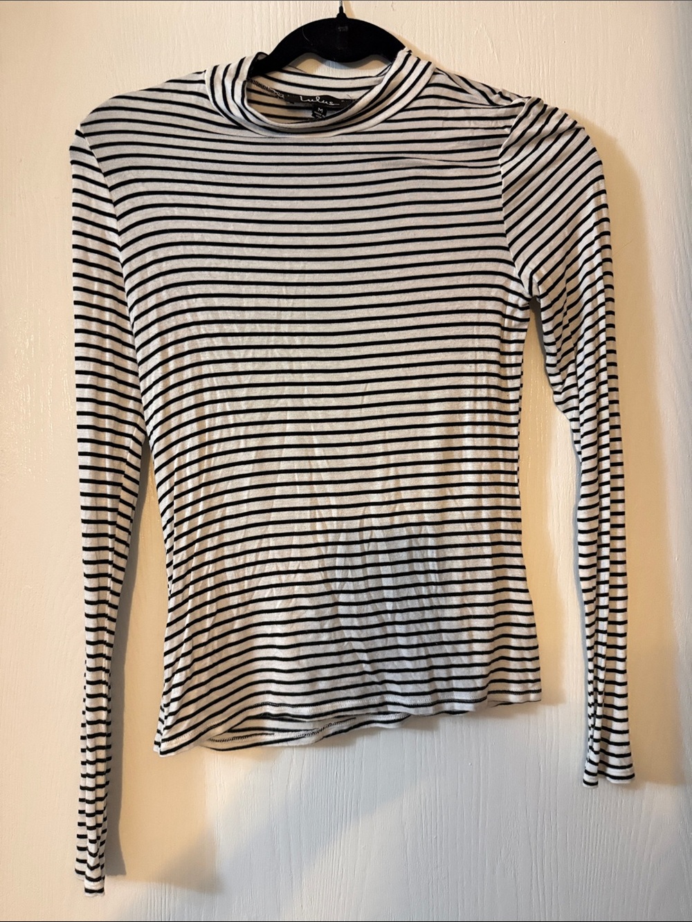 Lulu's Black & White Striped Long Sleeve Mock Neck Top